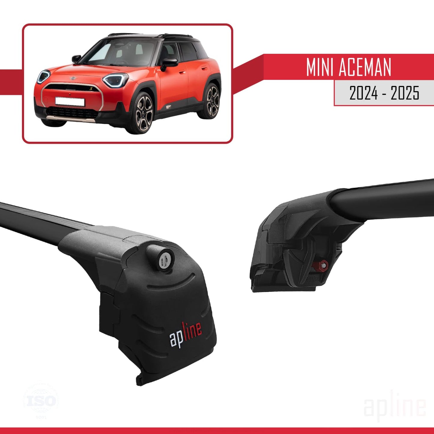 Compatible with Mini Aceman SE 2024-2025 ACE-2 Car Roof Rack Cross Bar Black Aluminium 2 Bars