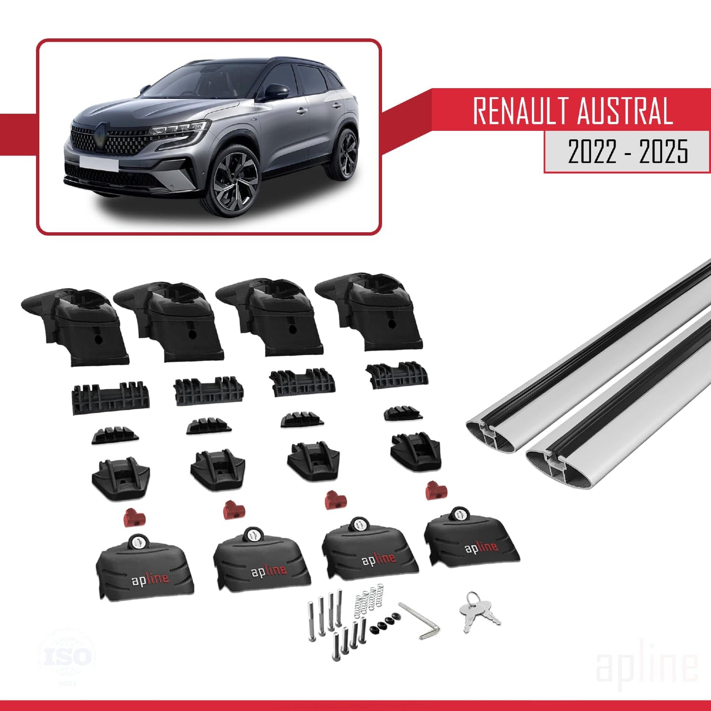 Compatible with Renault Austral (RHN) 2022-2025 ACE-2 Car Roof Rack Cross Bar Grey Aluminium 2 Bars