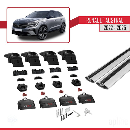 Compatible with Renault Austral (RHN) 2022-2025 ACE-2 Car Roof Rack Cross Bar Grey Aluminium 2 Bars