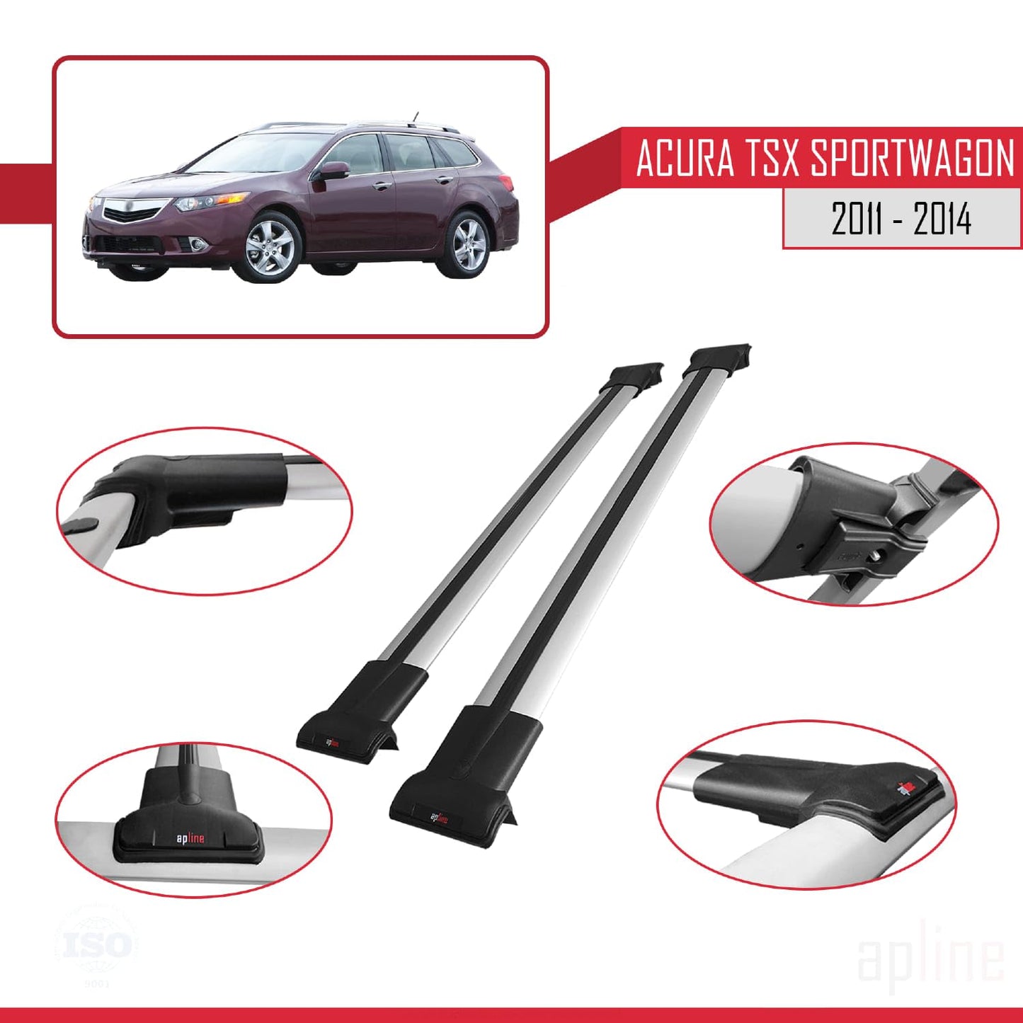 Compatible with Acura TSX Sport Wagon 2011-2014 Fly Model Car Roof Rack Cross Bar Grey Aluminium 2 Bars