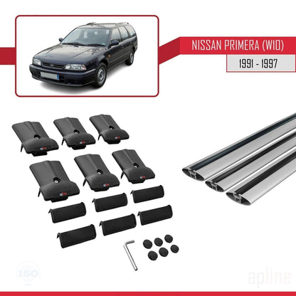 Compatible with Nissan Primera (W10) Traveller 1991-1997 Fly Model Car Roof Rack Cross Bar Grey Aluminium 3 Bars