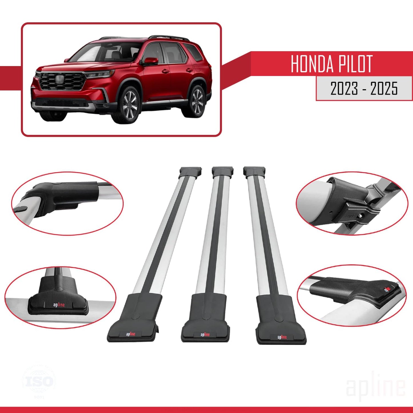 Compatible with Honda Pilot 2023-2025 Fly Model Car Roof Rack Cross Bar Grey Aluminium 3 Bars
