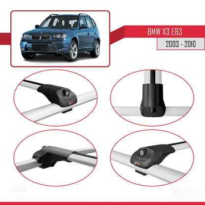 Compatible with BMW X3 (E83) 2003-2010 ACE-1 Car Roof Rack Cross Bar Grey Aluminium 2 Bars