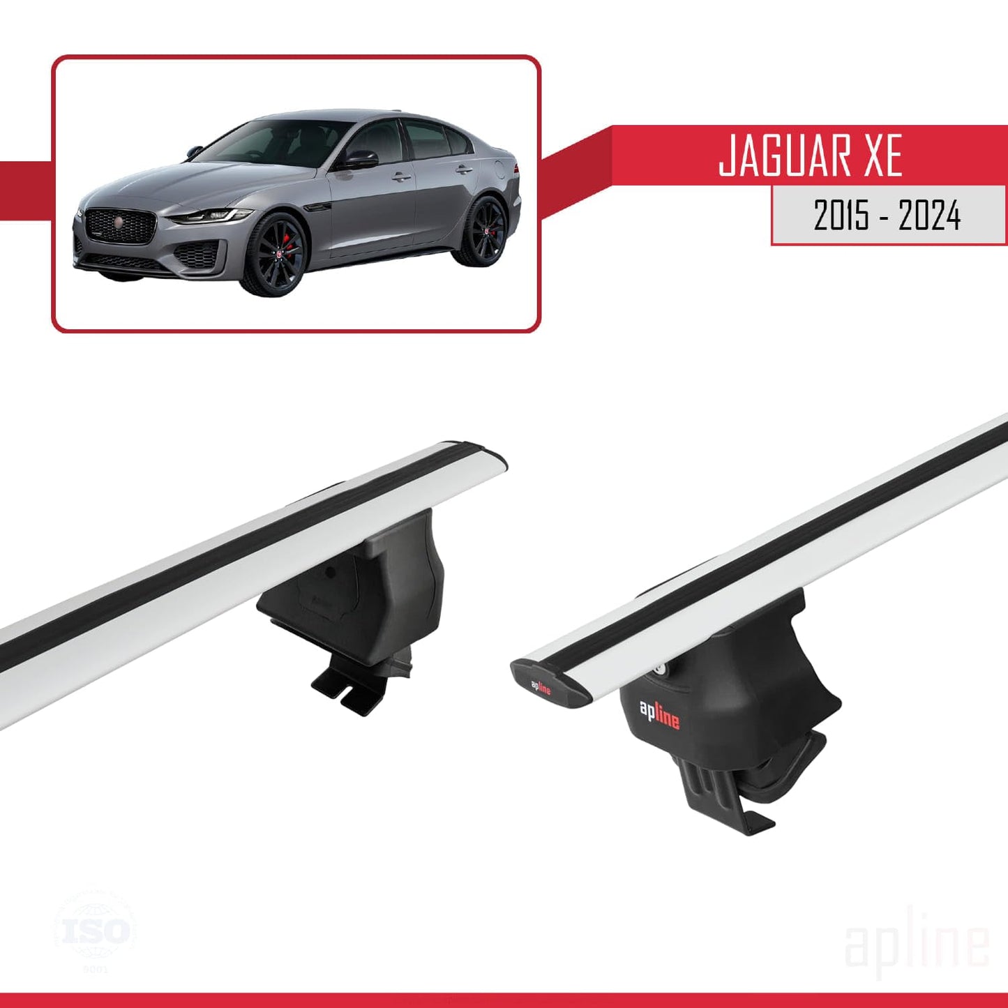 Compatible with Jaguar XE (X760) 2015-2024 ACE-4 Car Roof Rack Cross Bar Grey Aluminium 2 Bars