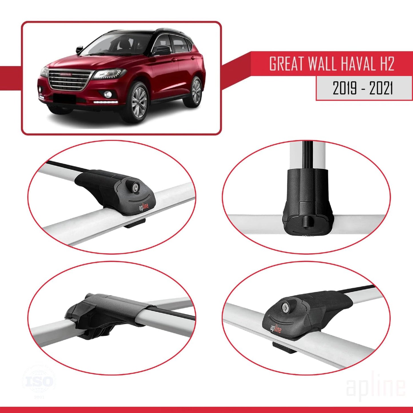 Compatible with Great Wall Haval H2 2019-2021 ACE-1 Car Roof Rack Cross Bar Grey Aluminium 2 Bars