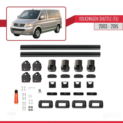 Compatible with Volkswagen Shuttle (T5) 2003-2015 ACE-3 Car Roof Rack Cross Bar Black Aluminium 2 Bars