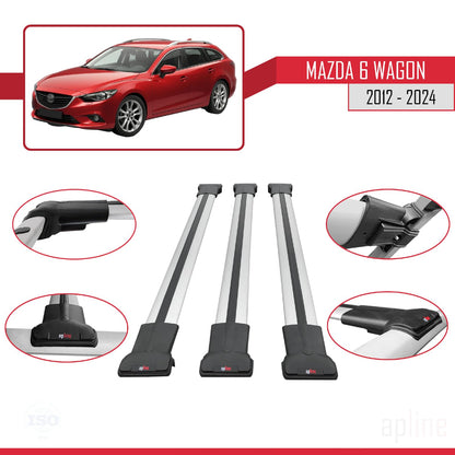 Compatible with Mazda 6 Wagon 2012-2024 Fly Model Car Roof Rack Cross Bar Grey Aluminium 3 Bars