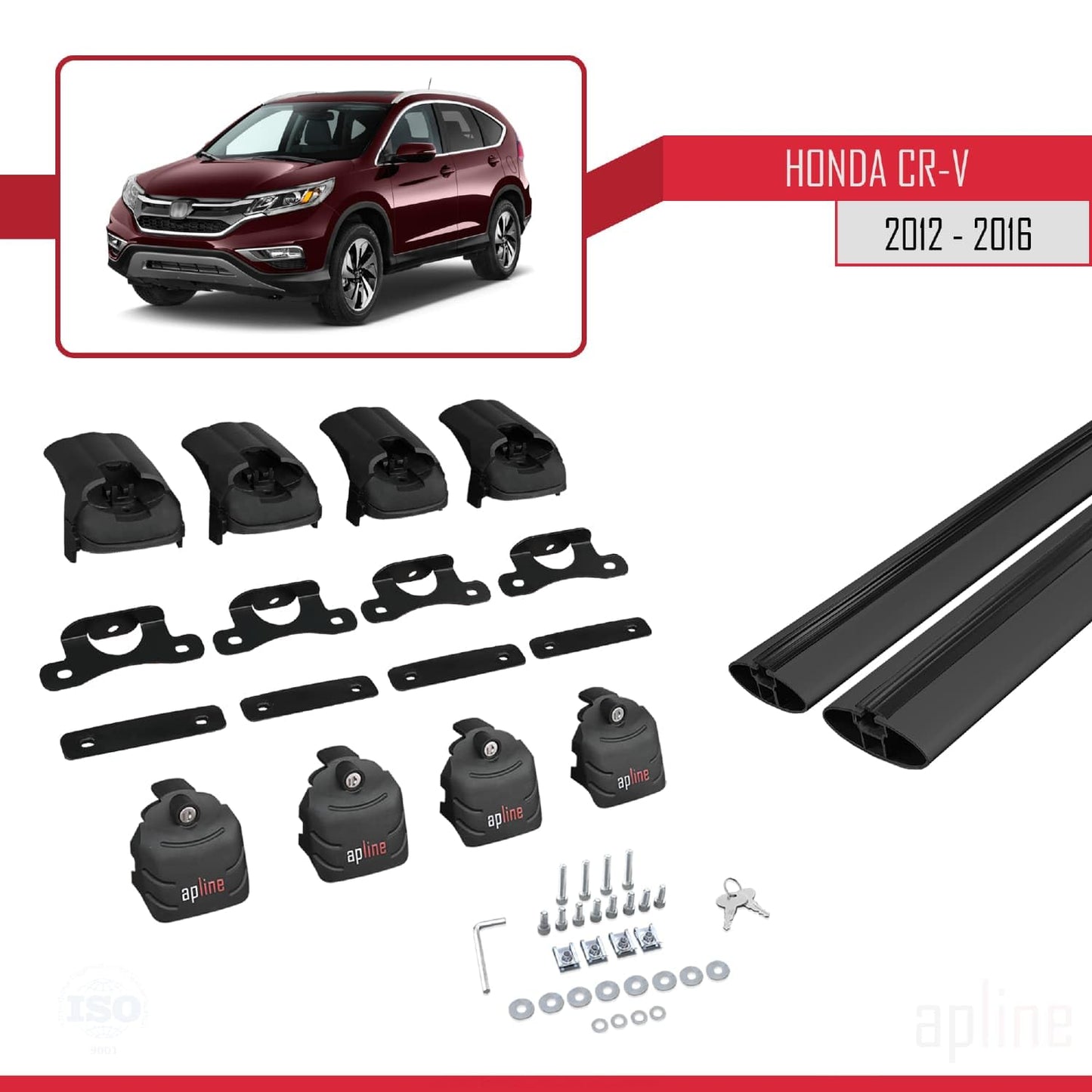 Compatible with Honda CR-V 4 2012-2016 ACE-2 Car Roof Rack Cross Bar Black Aluminium 2 Bars