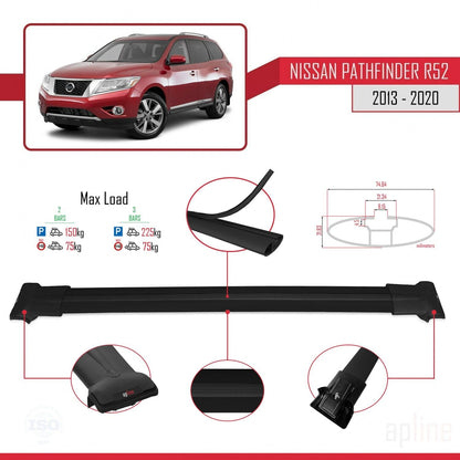 Compatible with Nissan Pathfinder 4 (R52) 2013-2020 Fly Model Car Roof Rack Cross Bar Black Aluminium 2 Bars