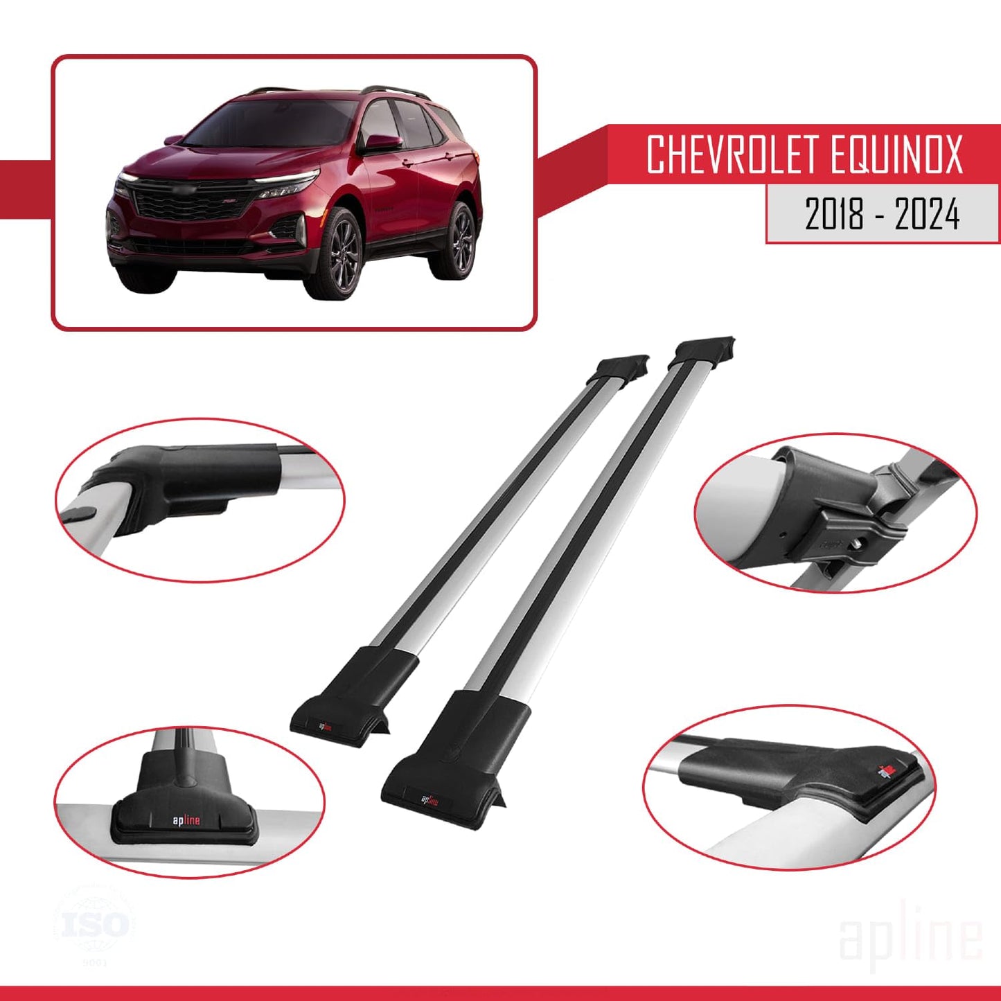 Compatible with Chevrolet Equinox 2018-2024 Fly Model Car Roof Rack Cross Bar Grey Aluminium 2 Bars