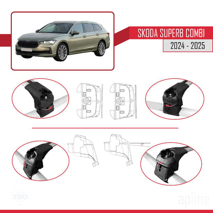 Compatible with Skoda Superb Combi 2024-2025 ACE-2 Car Roof Rack Cross Bar Grey Aluminium 2 Bars