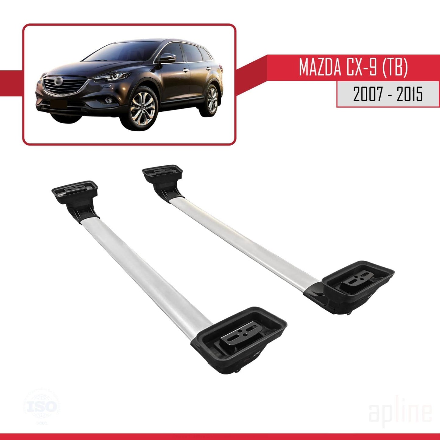 Compatible with Mazda CX-9 (TB) 2007-2015 ACE-3 Car Roof Rack Cross Bar Grey Aluminium 2 Bars