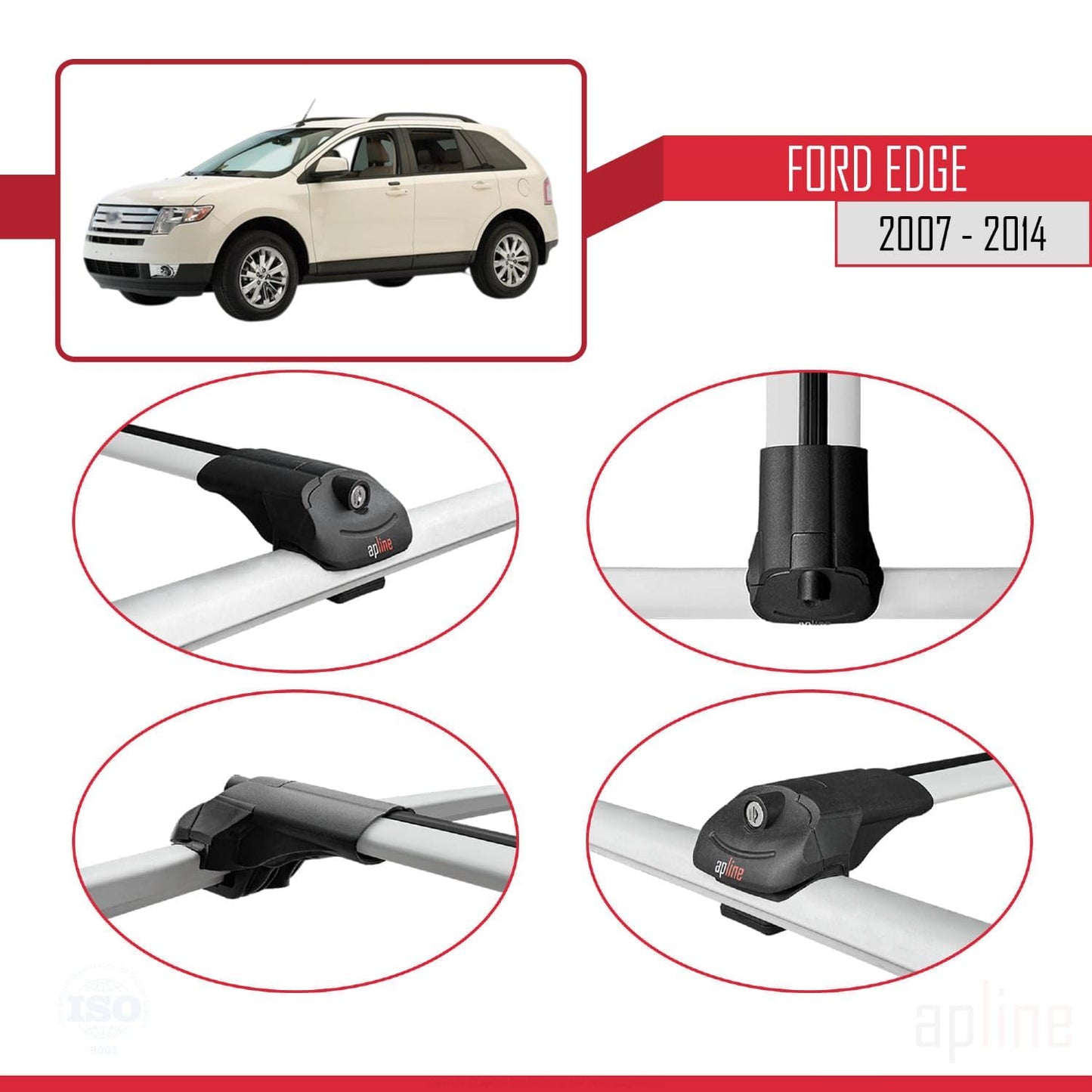 Compatible with Ford Edge 2007-2014 ACE-1 Car Roof Rack Cross Bar Grey Aluminium 3 Bars