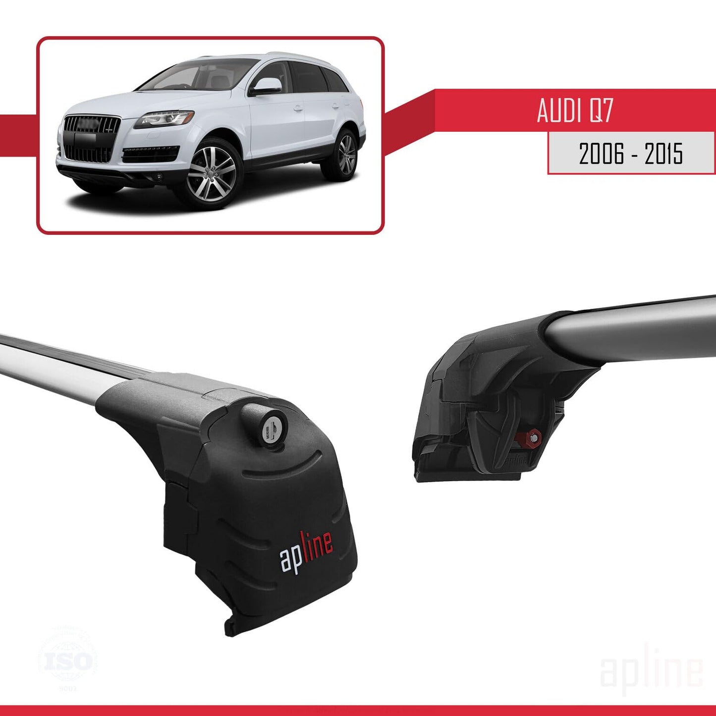 Compatible with Audi Q7 (4L) 2006-2015 ACE-2 Car Roof Rack Cross Bar Grey Aluminium 2 Bars