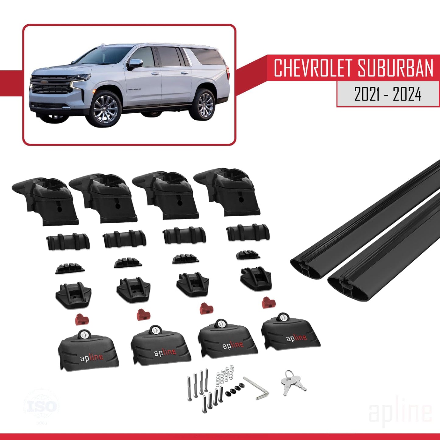 Compatible with Chevrolet Suburban 2021-2024 ACE-2 Car Roof Rack Cross Bar Black Aluminium 2 Bars