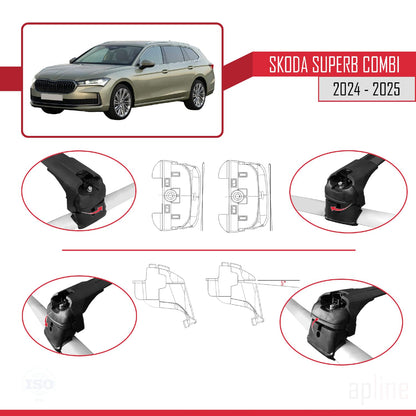 Compatible with Skoda Superb Combi 2024-2025 ACE-2 Car Roof Rack Cross Bar Black Aluminium 2 Bars
