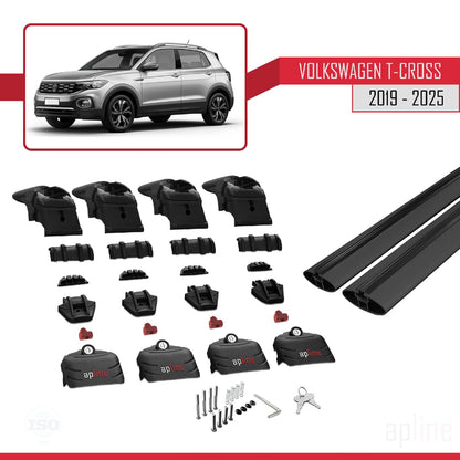 Compatible with Volkswagen T-Cross (C11) 2019-2025 ACE-2 Car Roof Rack Cross Bar Black Aluminium 2 Bars