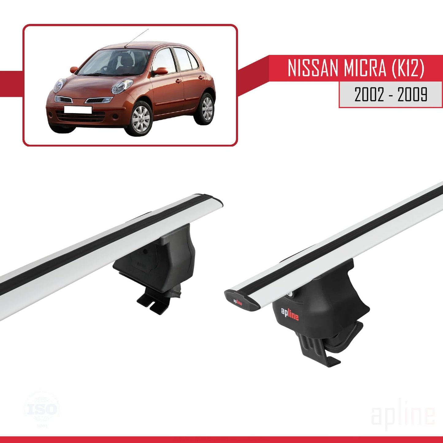 Compatible with Nissan Micra 3 (K12) 2002-2009 ACE-4 Car Roof Rack Cross Bar Grey Aluminium 2 Bars