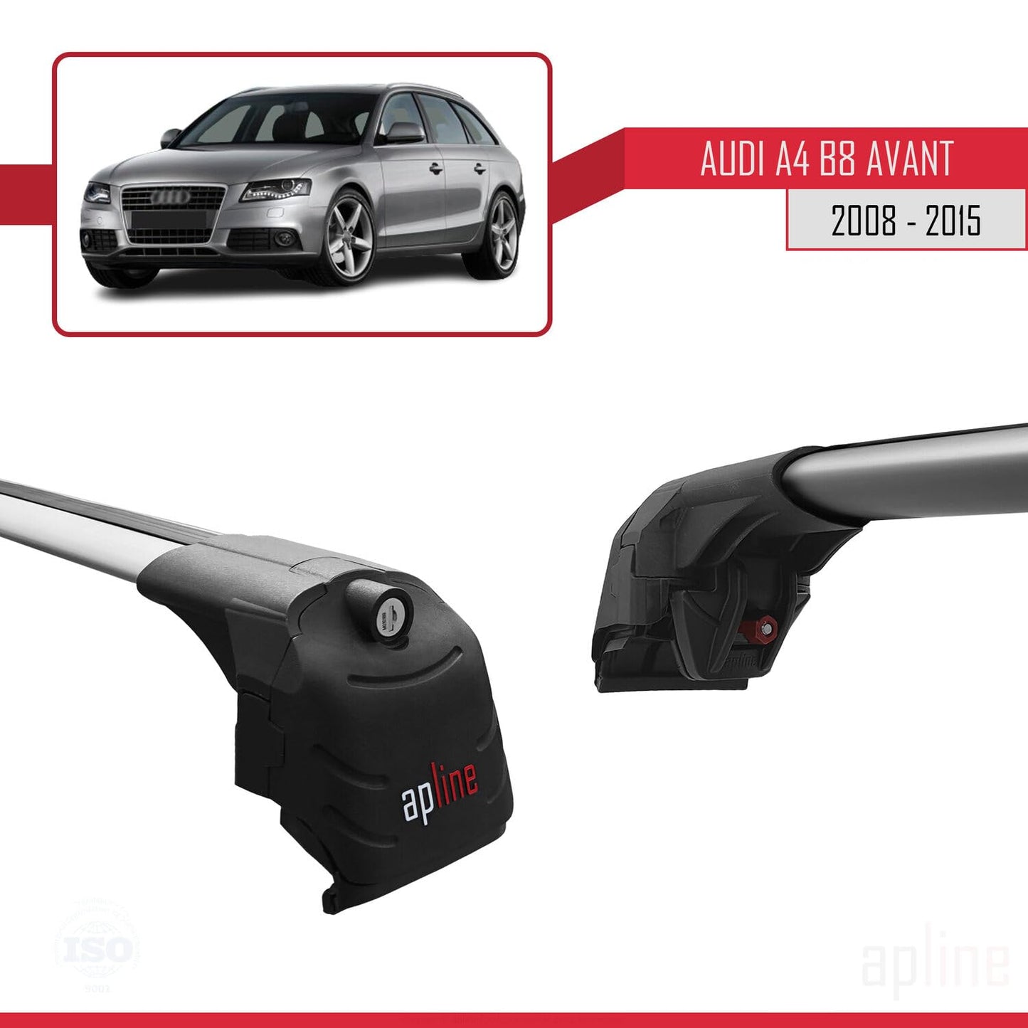 Compatible with Audi A4 (B8) Avant 2008-2015 ACE-2 Car Roof Rack Cross Bar Grey Aluminium 2 Bars