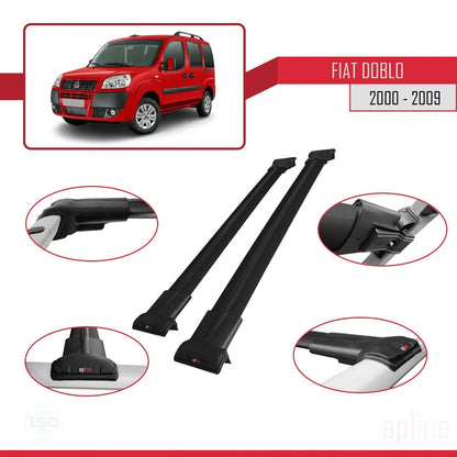 Compatible with Fiat Doblo 2000-2009 Fly Model Car Roof Rack Cross Bar Black Aluminium 2 Bars
