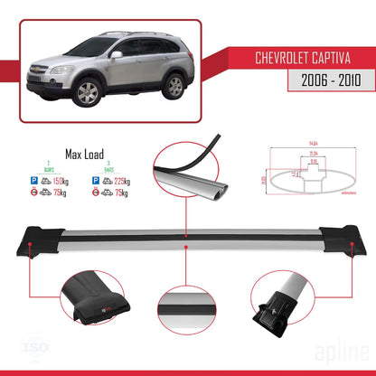 Compatible with Chevrolet Captiva 2006-2010 Fly Model Car Roof Rack Cross Bar Grey Aluminium 2 Bars