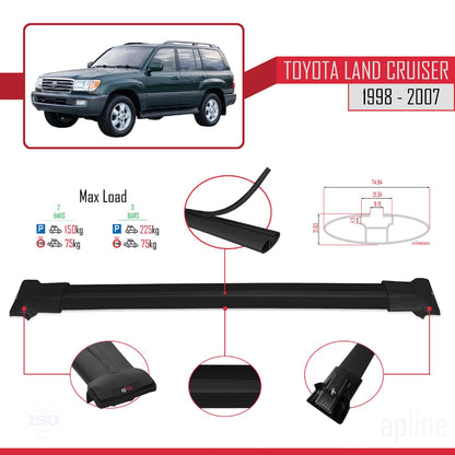 Compatible with Toyota Land Cruiser 1998-2007 Fly Model Car Roof Rack Cross Bar Black Aluminium 2 Bars