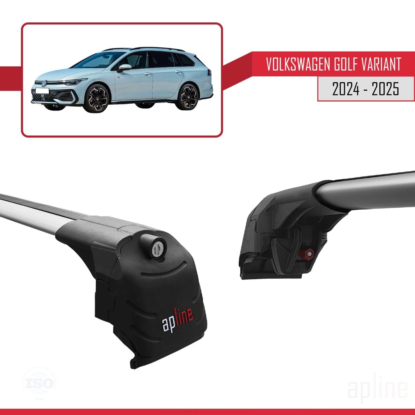 Compatible with Volkswagen Golf Variant 2024-2025 ACE-2 Car Roof Rack Cross Bar Grey Aluminium 2 Bars