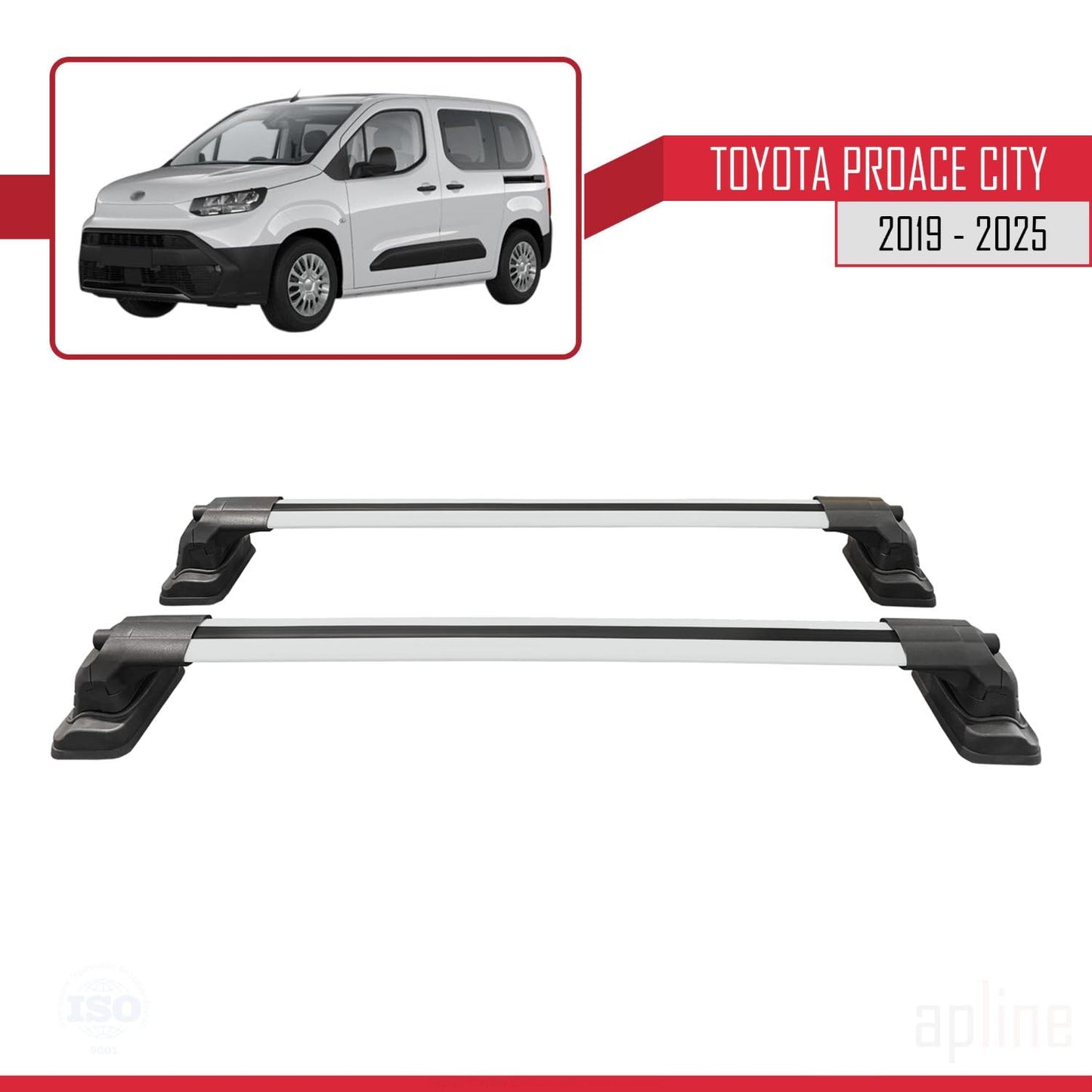 Compatible with Toyota Proace City 2019-2025 ACE-3 Car Roof Rack Cross Bar Grey Aluminium 2 Bars