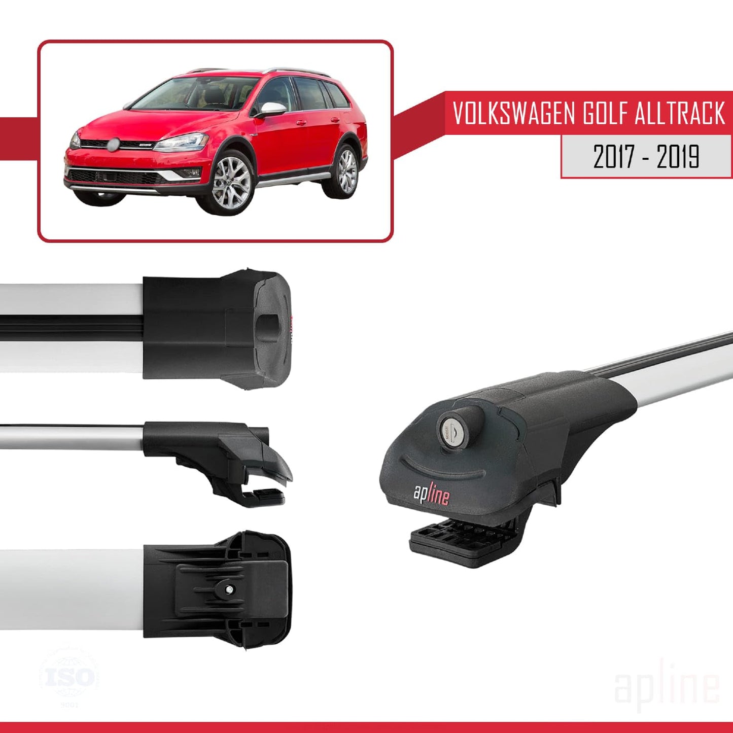 Compatible with VW Golf Alltrack Mk7 2017-2019 ACE-1 Car Roof Rack Cross Bar Grey Aluminium 3 Bars
