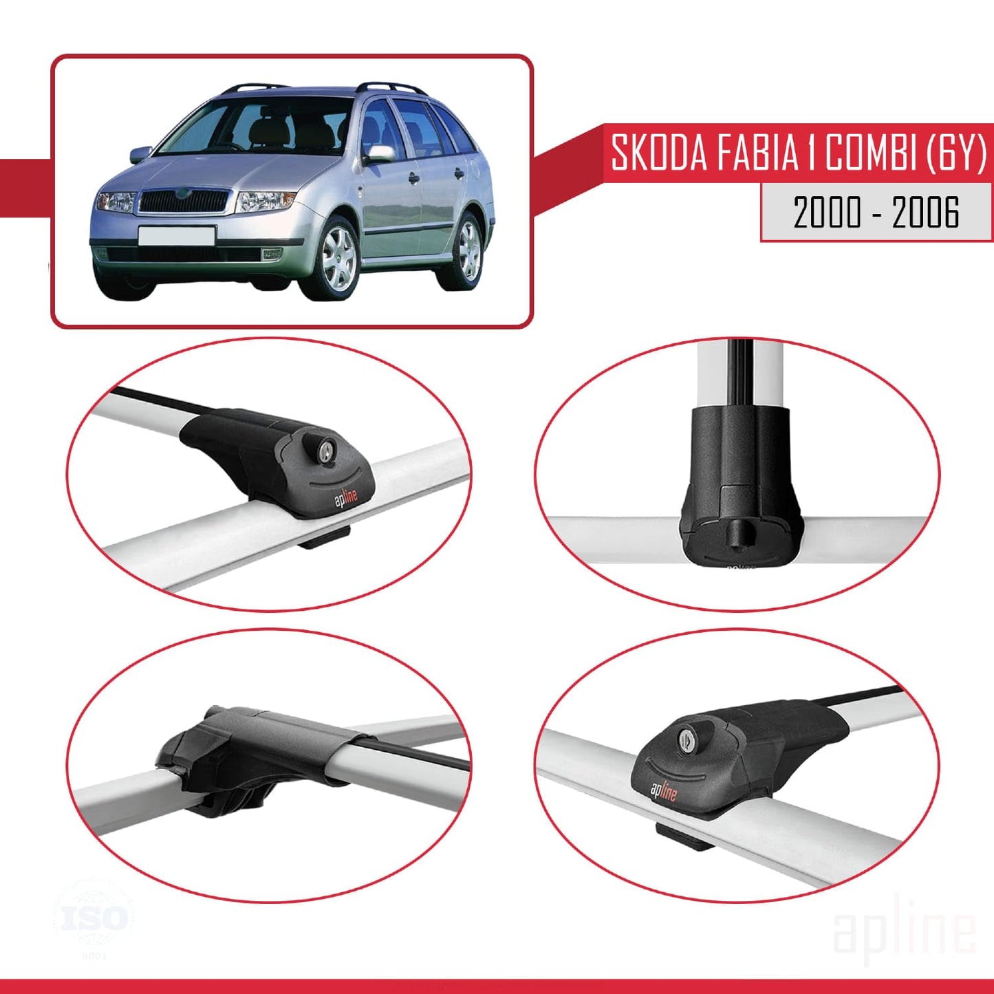 Compatible with Skoda Fabia (6Y) SW 2000-2006 ACE-1 Car Roof Rack Cross Bar Grey Aluminium 3 Bars