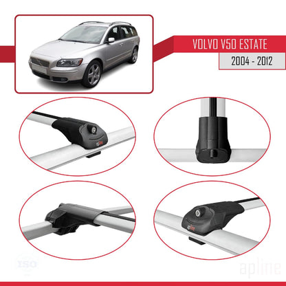 Compatible with Volvo V50 2004-2012 ACE-1 Car Roof Rack Cross Bar Grey Aluminium 2 Bars