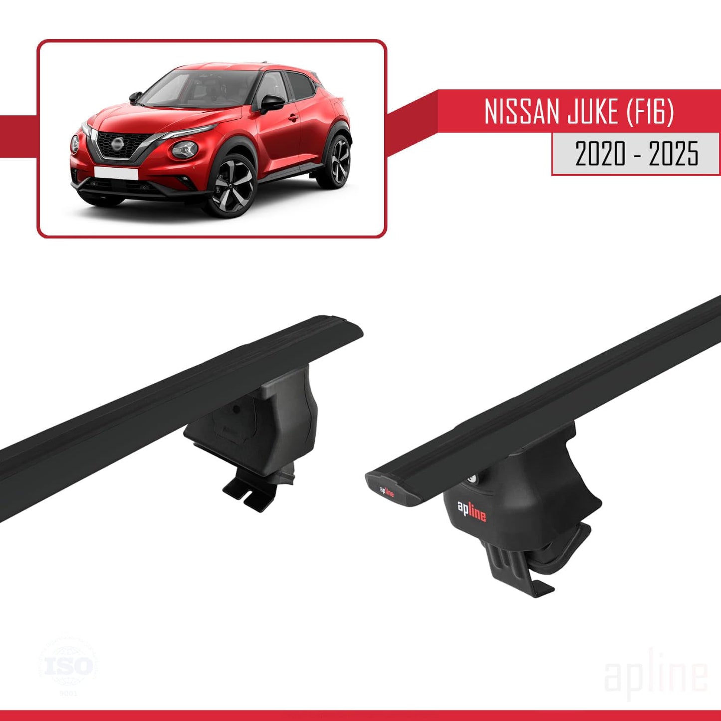Compatible with Nissan Juke 2 (F16) 2020-2025 ACE-4 Car Roof Rack Cross Bar Black Aluminium 2 Bars