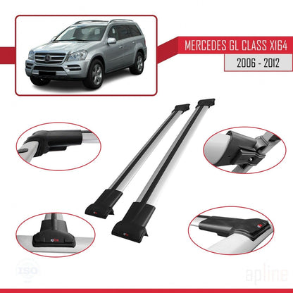 Compatible with Mercedes GL Class (X164) 2006-2012 Fly Model Car Roof Rack Cross Bar Grey Aluminium 2 Bars