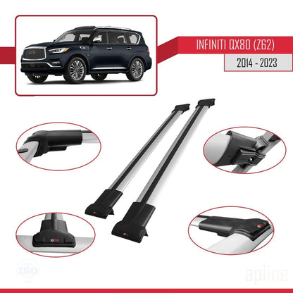 Compatible with Infiniti QX80 (Z62) 2014-2023 Fly Model Car Roof Rack Cross Bar Grey Aluminium 2 Bars