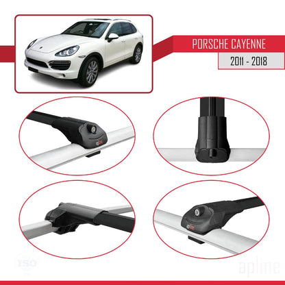 Compatible with Porsche Cayenne 2 (92A) 2011-2018 ACE-1 Car Roof Rack Cross Bar Black Aluminium 2 Bars