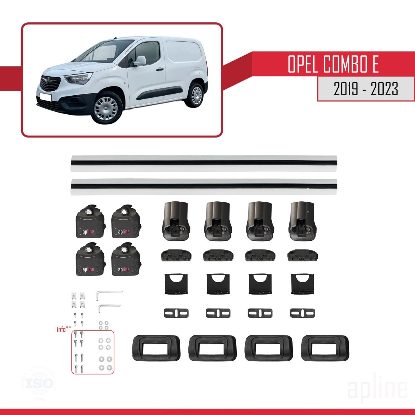 Compatible with Opel Combo E 2019-2023 ACE-3 Car Roof Rack Cross Bar Grey Aluminium 2 Bars