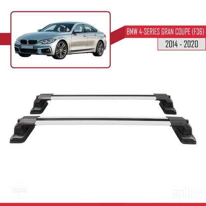 Compatible with BMW 4 Series Gran Coupe (F36) 2014-2020 ACE-3 Car Roof Rack Cross Bar Grey Aluminium 2 Bars