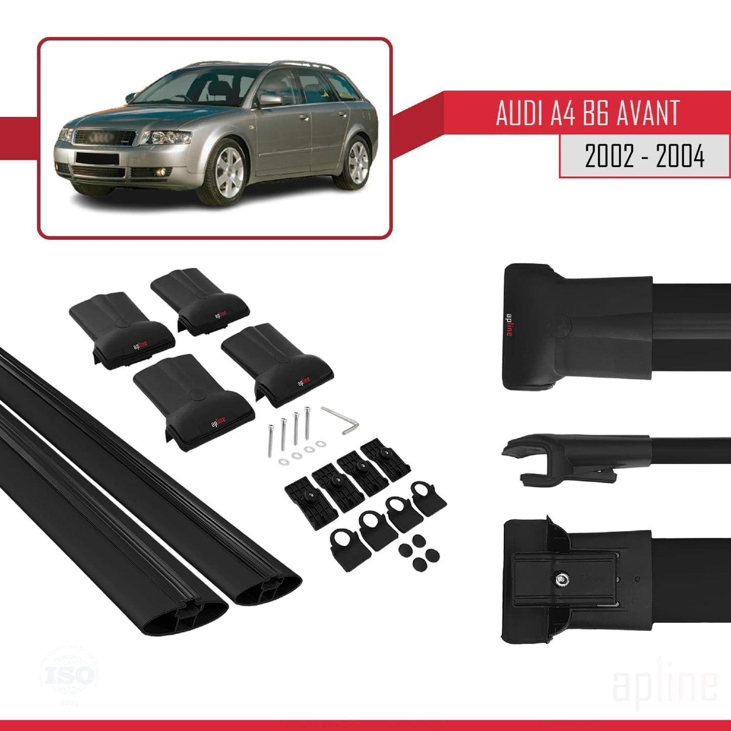 Compatible with Audi A4 (B6) Avant 2002-2004 Fly Model Car Roof Rack Cross Bar Black Aluminium 2 Bars