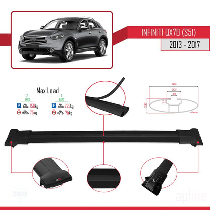 Compatible with Infiniti QX70 (S51) 2013-2017 Fly Model Car Roof Rack Cross Bar Black Aluminium 2 Bars