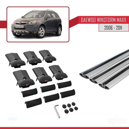 Compatible with Daewoo Winstorm MaXX 2006-2011 Fly Model Car Roof Rack Cross Bar Grey Aluminium 3 Bars