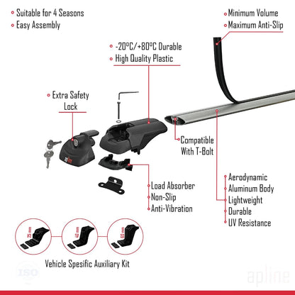 Compatible with Skoda Yeti 2009-2017 ACE-1 Car Roof Rack Cross Bar Grey Aluminium 2 Bars