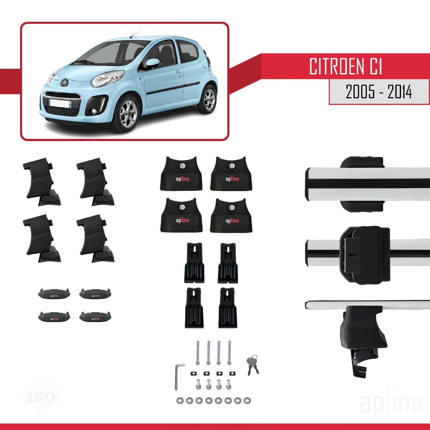 Compatible with Citroen C1 2005-2014 ACE-4 Car Roof Rack Cross Bar Grey Aluminium 2 Bars