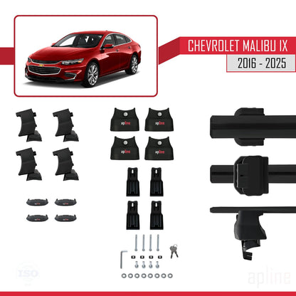 Compatible with Chevrolet Malibu IX 2016-2025 ACE-4 Car Roof Rack Cross Bar Black Aluminium 2 Bars