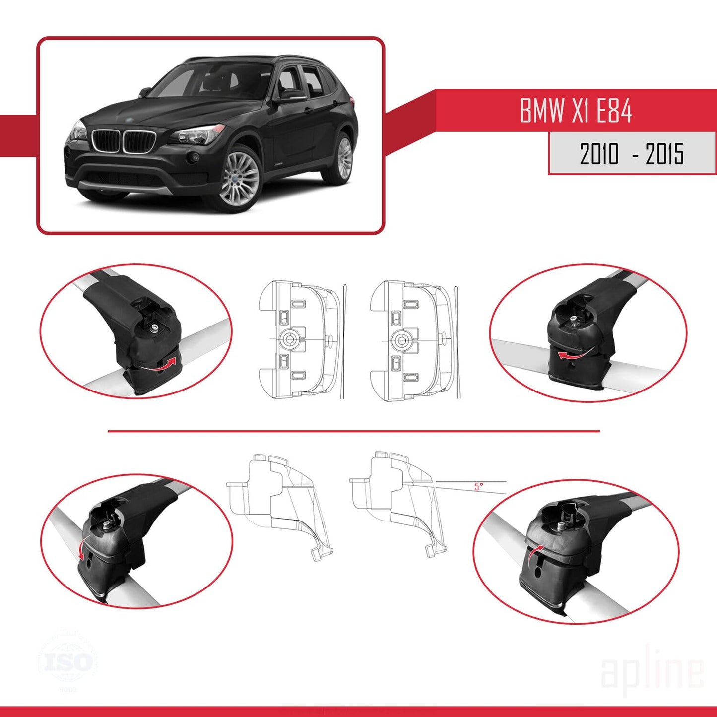 Compatible with BMW X1 (E84) 2010-2015 ACE-2 Car Roof Rack Cross Bar Grey Aluminium 2 Bars