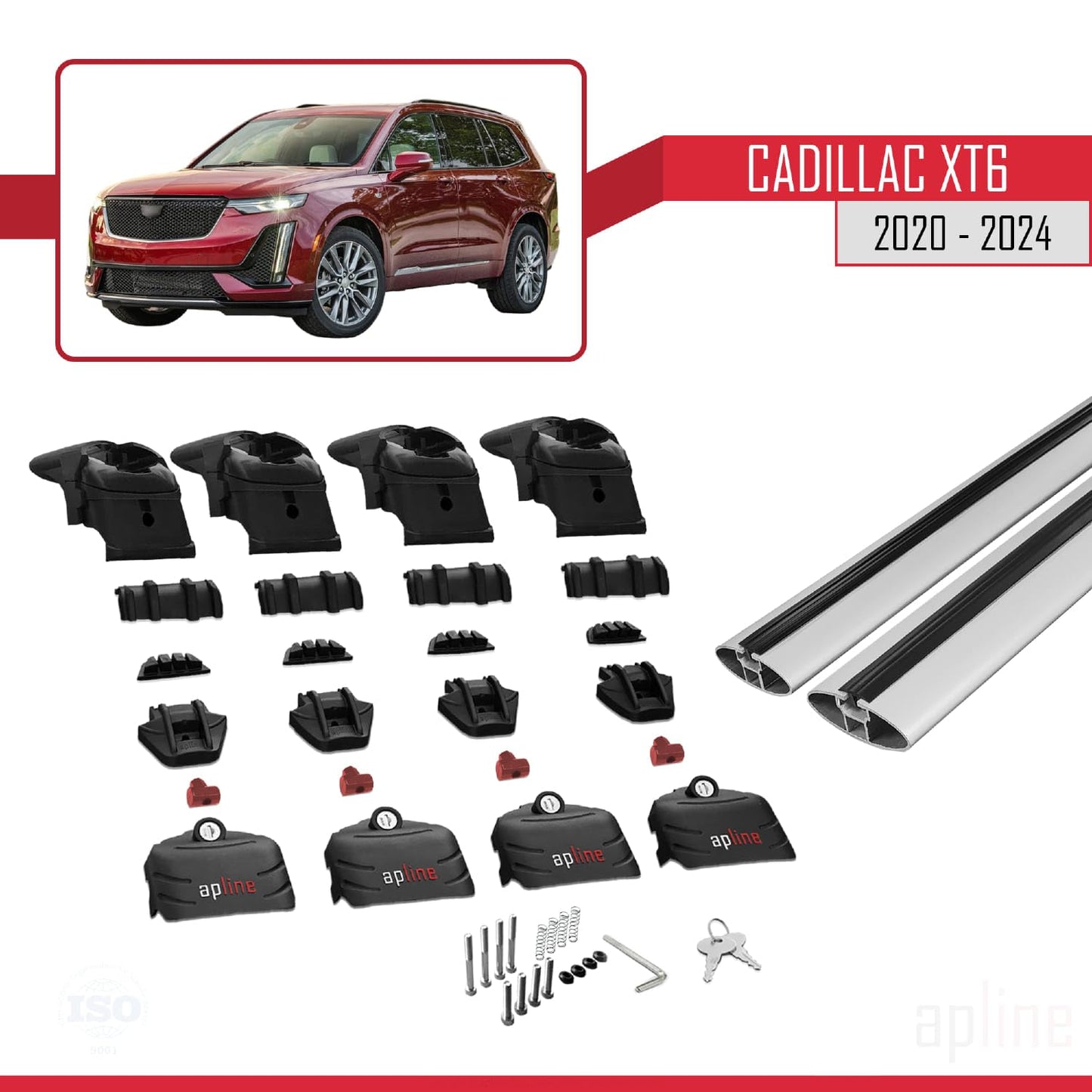Compatible with Cadillac XT6 2020-2024 ACE-2 Car Roof Rack Cross Bar Grey Aluminium 2 Bars