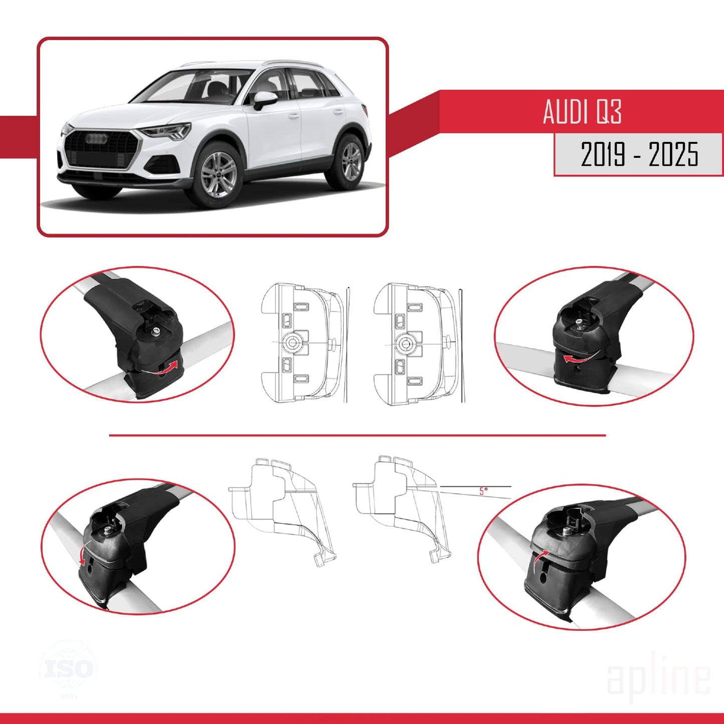 Compatible with Audi Q3 (F3) 2019-2025 ACE-2 Car Roof Rack Cross Bar Grey Aluminium 2 Bars