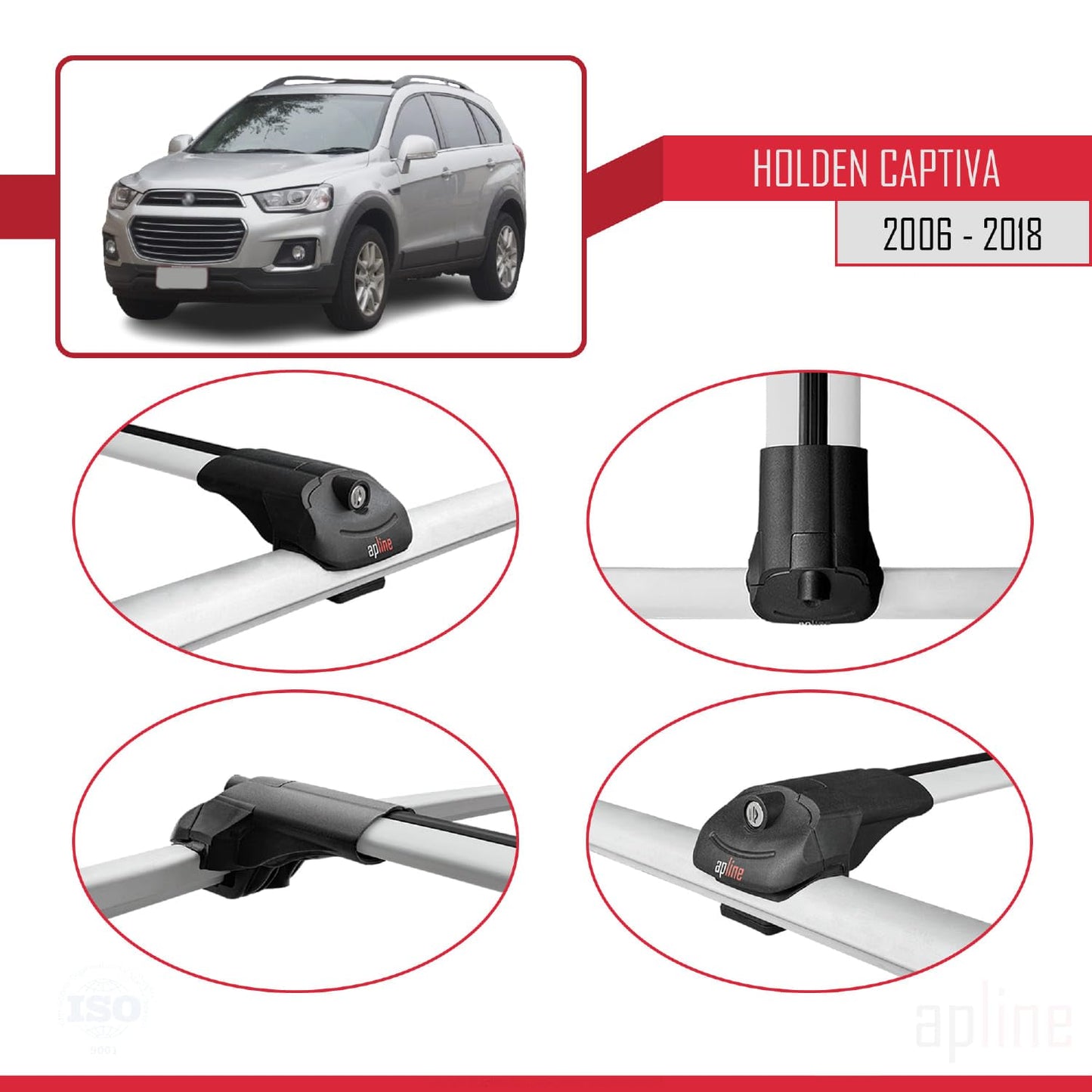 Compatible with Holden Captiva 2006-2018 ACE-1 Car Roof Rack Cross Bar Grey Aluminium 3 Bars