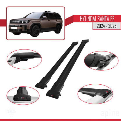 Compatible with Hyundai Santa Fe 2024-2025 Fly Model Car Roof Rack Cross Bar Black Aluminium 2 Bars