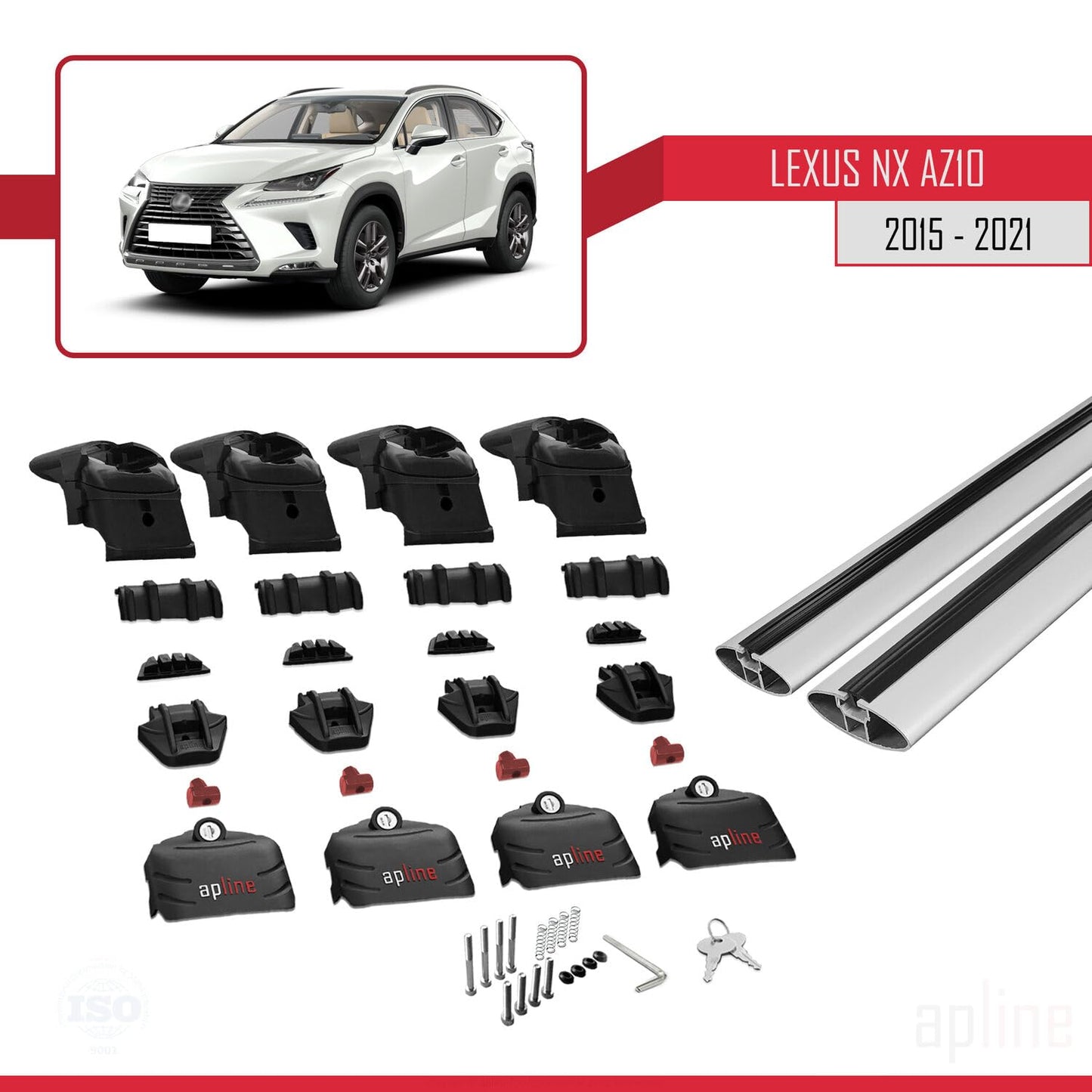Compatible with Lexus NX (AZ10) 2015-2021 ACE-2 Car Roof Rack Cross Bar Grey Aluminium 2 Bars