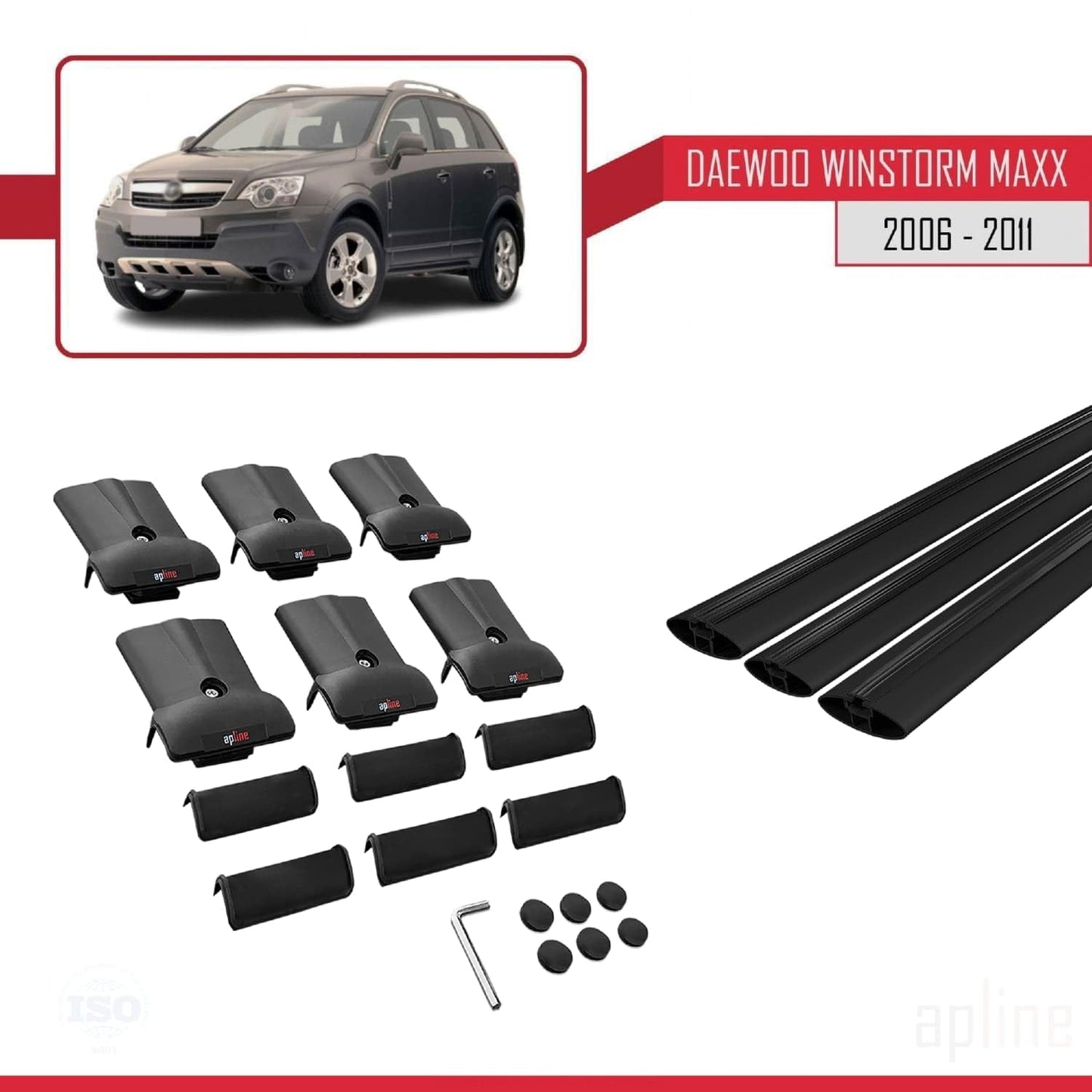 Compatible with Daewoo Winstorm MaXX 2006-2011 Fly Model Car Roof Rack Cross Bar Black Aluminium 3 Bars